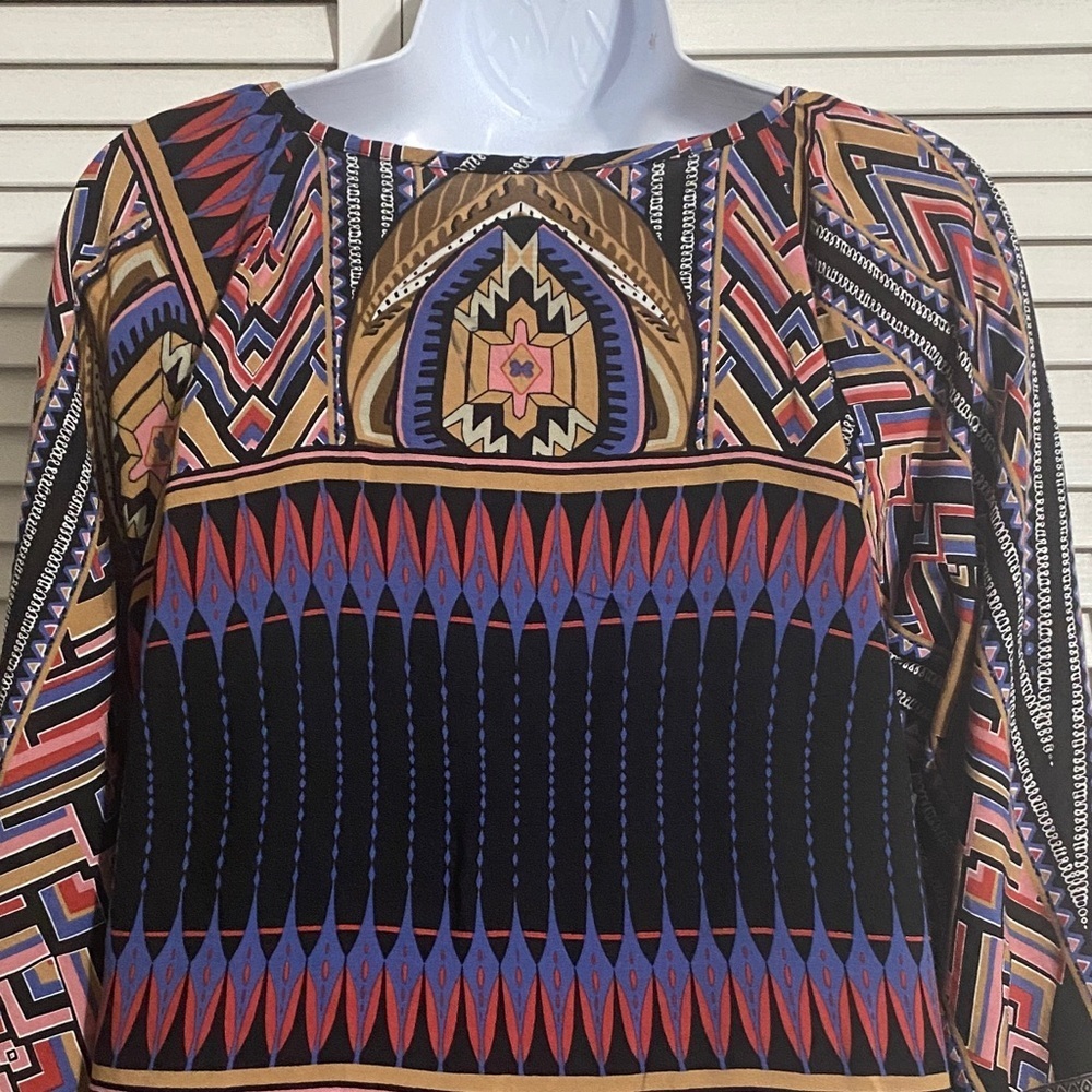 Wrangler Western Dress 3/4 Sleeve Printed Colorful  V-Neck - Picture 6 of 7